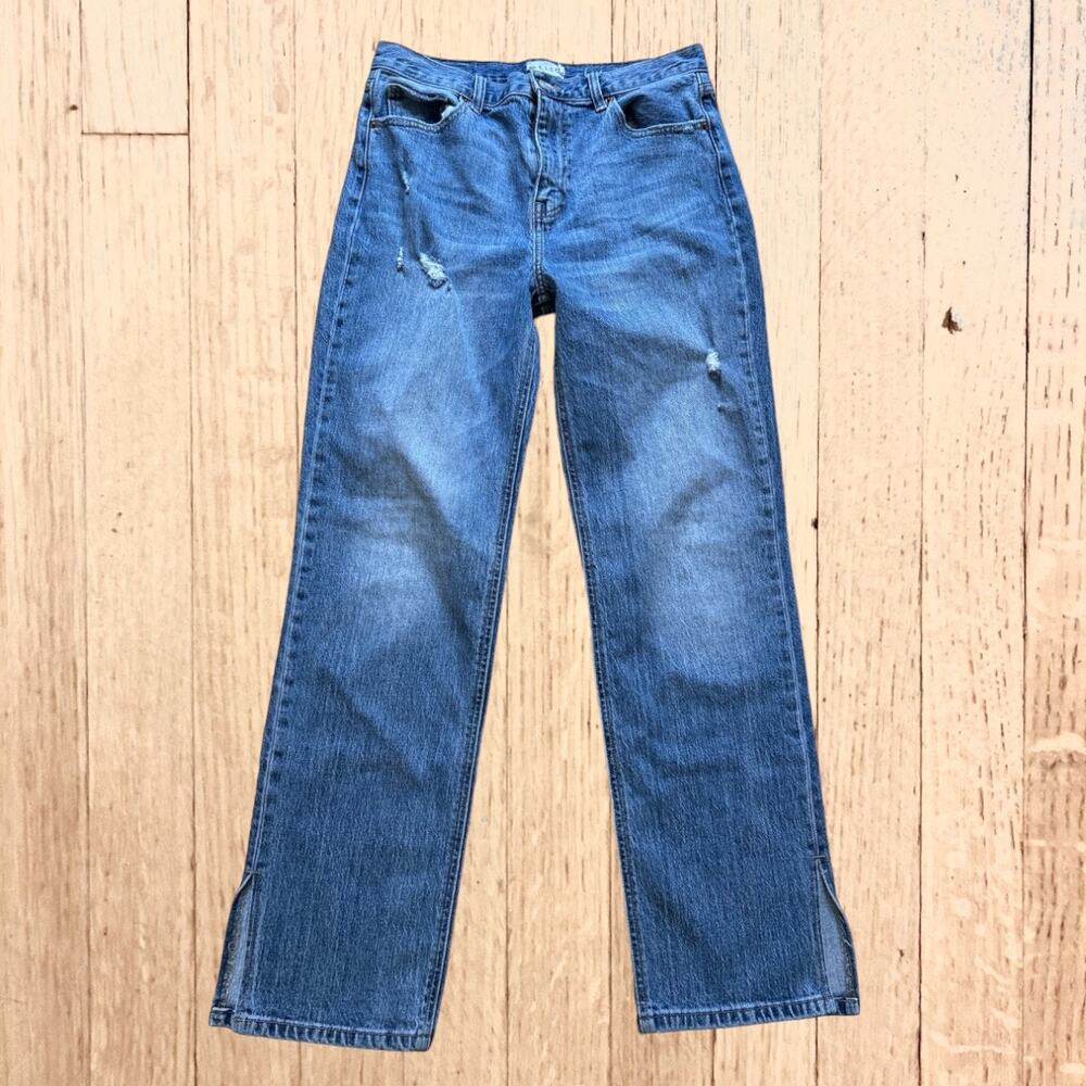 Cello Mom Jeans High Waist Straight Leg Ankle Slits Distressed Size 11